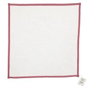 NEW Ralph Lauren Purple Label Linen Pocket Square!  White With Red Border